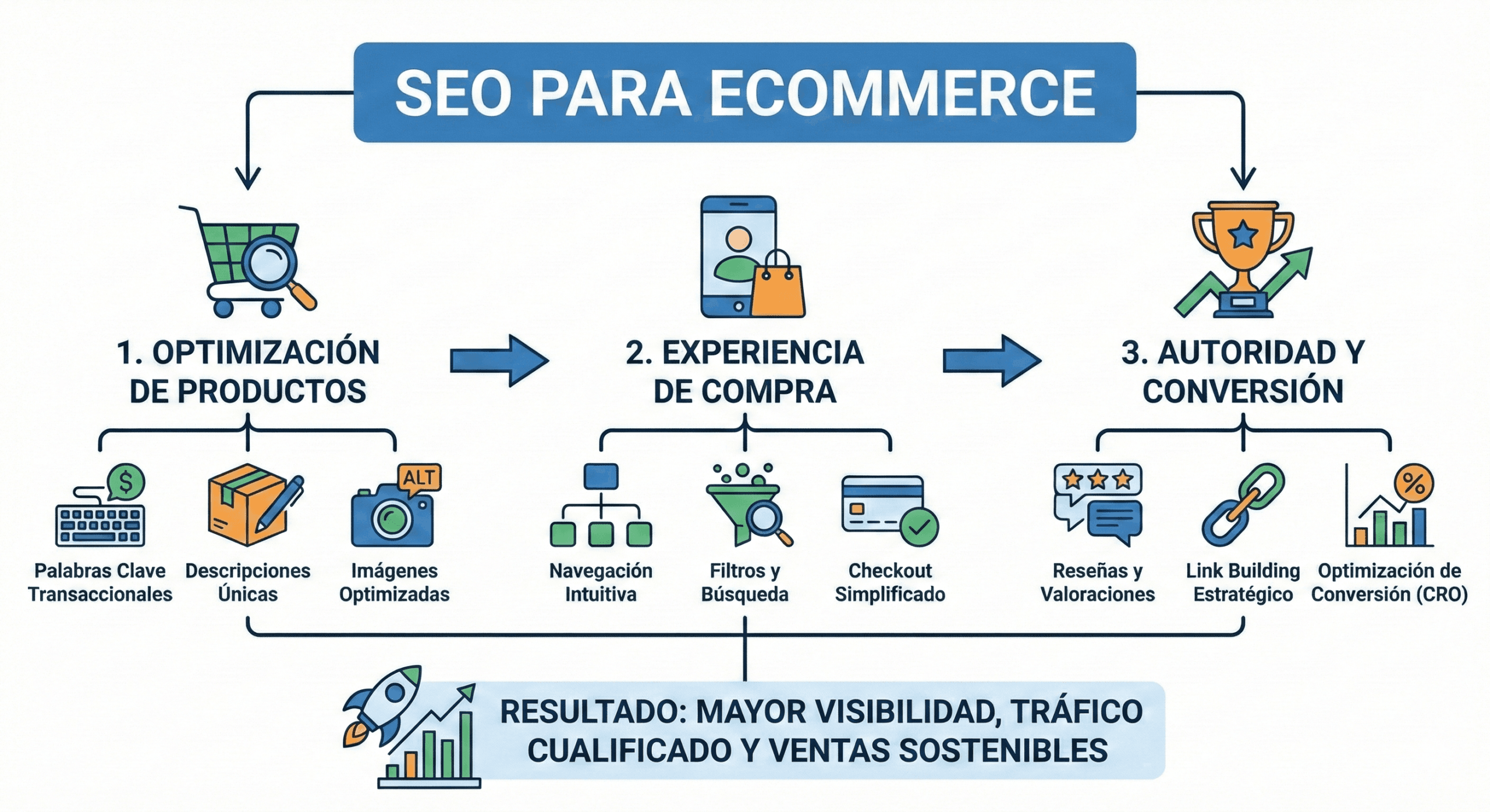 SEO para ecommerce con optimización de productos, experiencia de compra y mejora de conversión