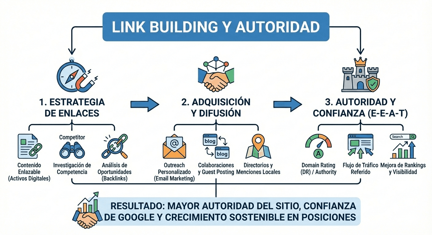 Estrategia de link building para aumentar autoridad, confianza y rankings mediante enlaces de calidad