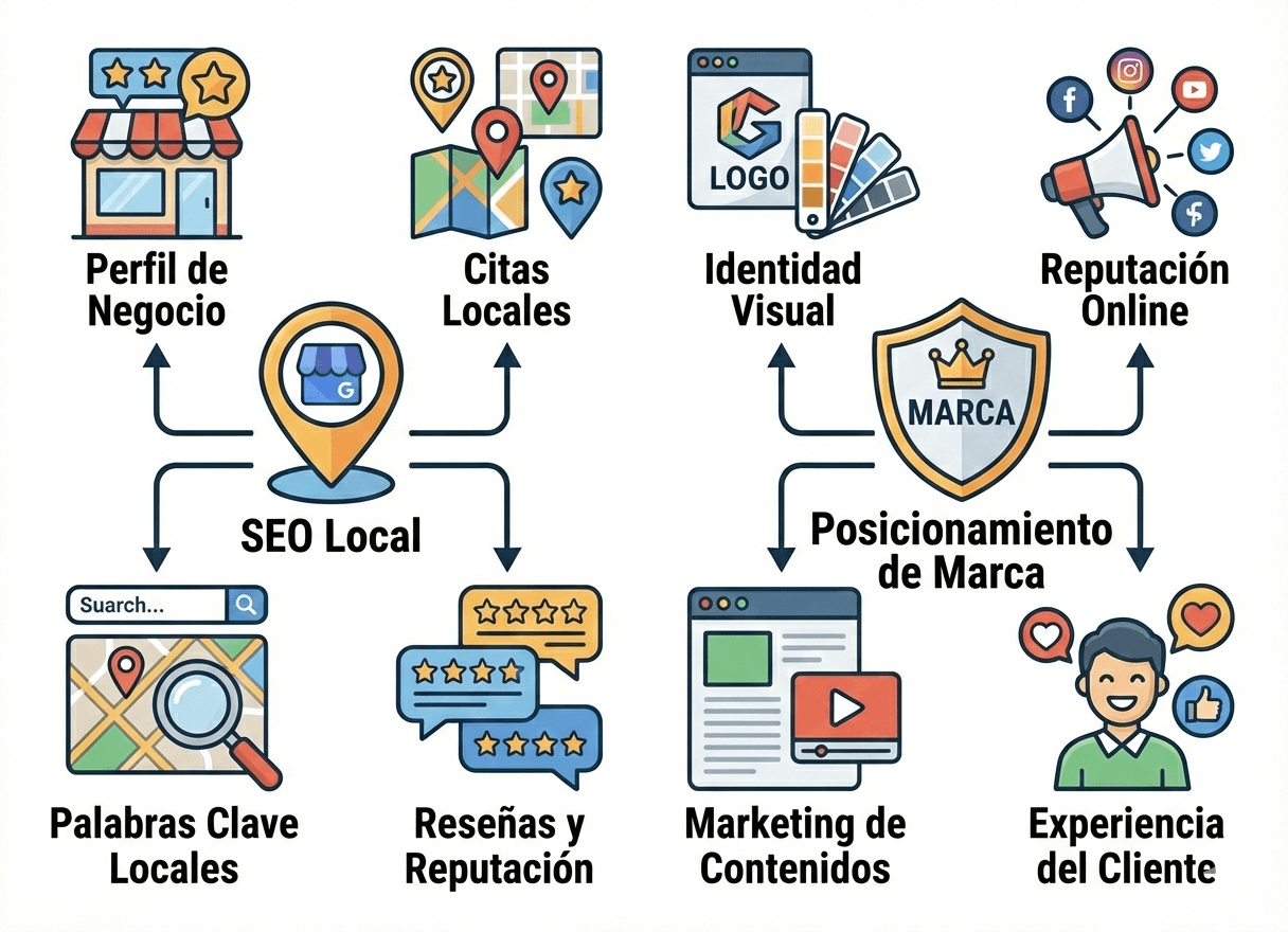 SEO local y posicionamiento de marca con gestión de reputación, citas locales y perfil de negocio optimizado